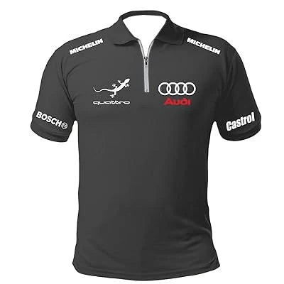Summer Retro Racing Suit T-shirt POLO Shirt Zipper Printing Breathable and Comfortable Outdoor Sports Leisure Short Sleeves