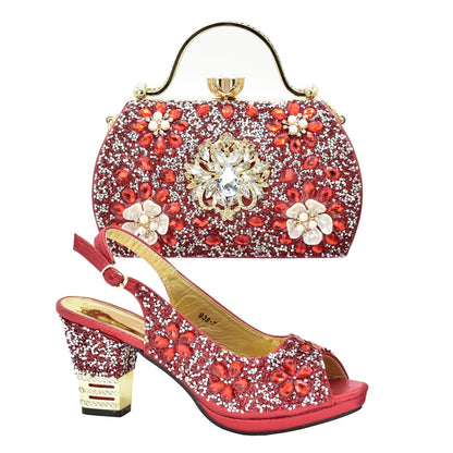 Italian Shoes and Bags Matching Set with Rhinestone Plus Size Shoes Luxury Italian Shoe and Bag Set 2026 Wedding Shoes Bride