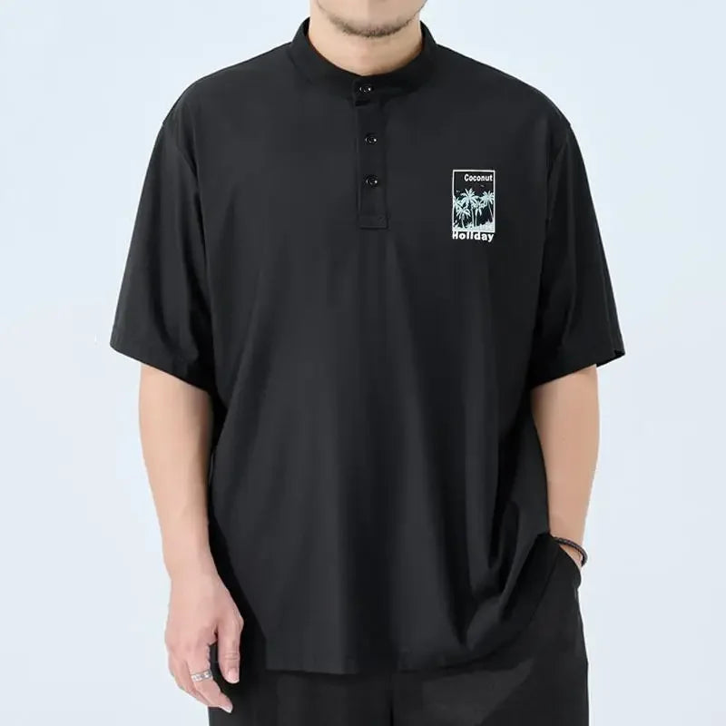 Henley Shirt Men Plus Size T-shirt 6XL 7XL 110-175kg Henley Neck Short Sleeve Polo Shirt Loose Oversized Big Size Men Clothing