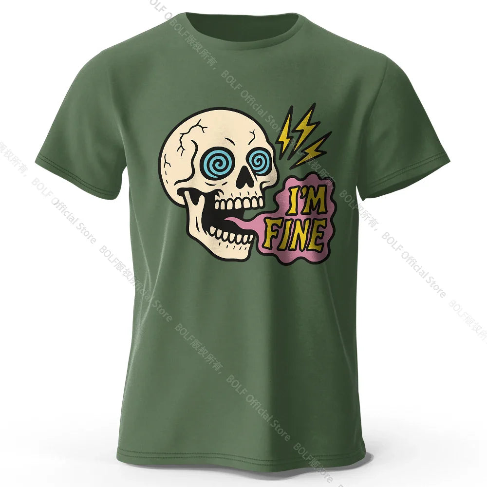 Men's I Am Fine Printed T-Shirt 100% Cotton Oversized Sarcastic Graphic Tees for Women Summer Tops Mood Streetwear