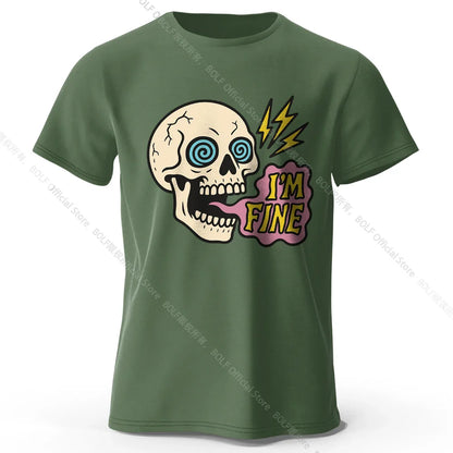 Men's I Am Fine Printed T-Shirt 100% Cotton Oversized Sarcastic Graphic Tees for Women Summer Tops Mood Streetwear