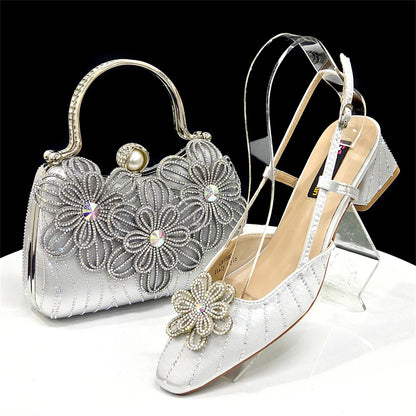 Italian Fashion Women's Elegant Orange Heels & Rhinestone Clutch Bag Set – Perfect for Parties and Special Occasions