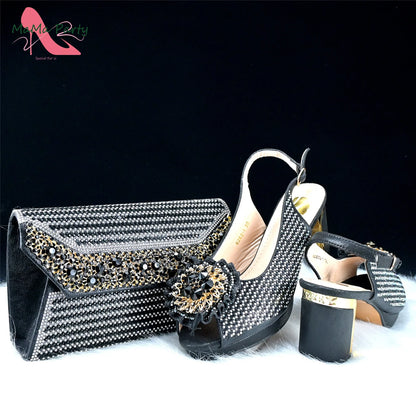 Italian Women Shoes Matching Bag Set in Green Color 7 CM Comfortable Heels with Plaform Elegant Peep Toe Sandals