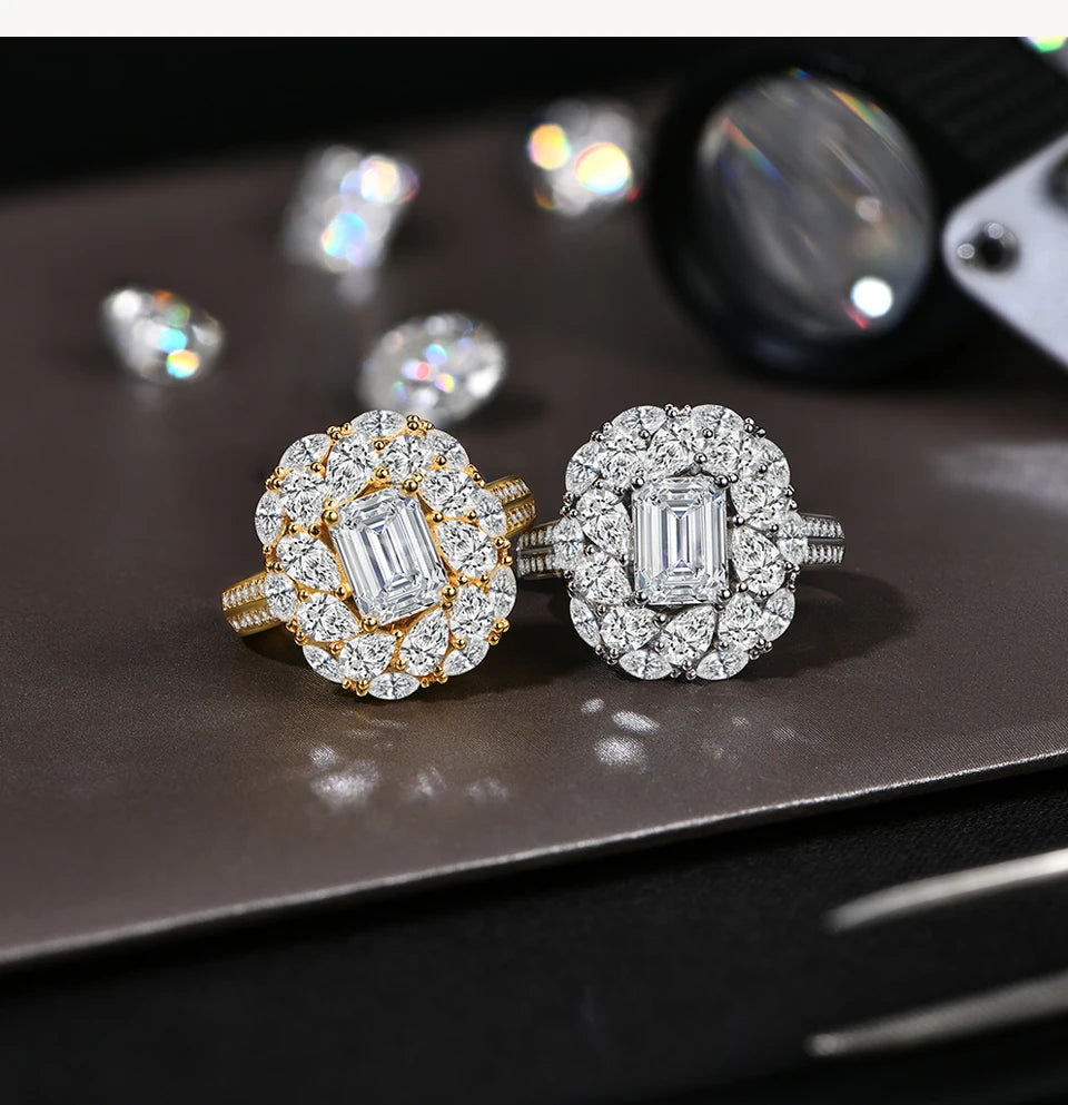 Luxury D VVS1 Color Asscher Cut 2.0CT Moissanite Diamond Rings For Women S925 Silver With Certificate Fine Jewelry New