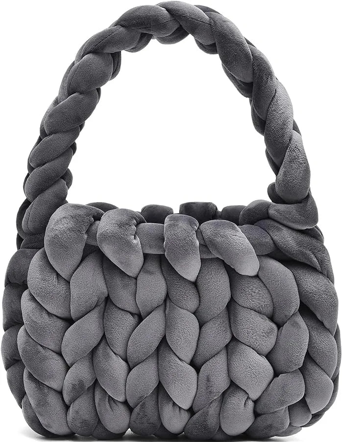 Velvet Bag DIY Hand Woven Bag Crystal Velvet Core Spun Yarn Woven Bag Hand-held Mailman Bag Velvet Handbag New
