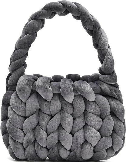 Velvet Bag DIY Hand Woven Bag Crystal Velvet Core Spun Yarn Woven Bag Hand-held Mailman Bag Velvet Handbag New
