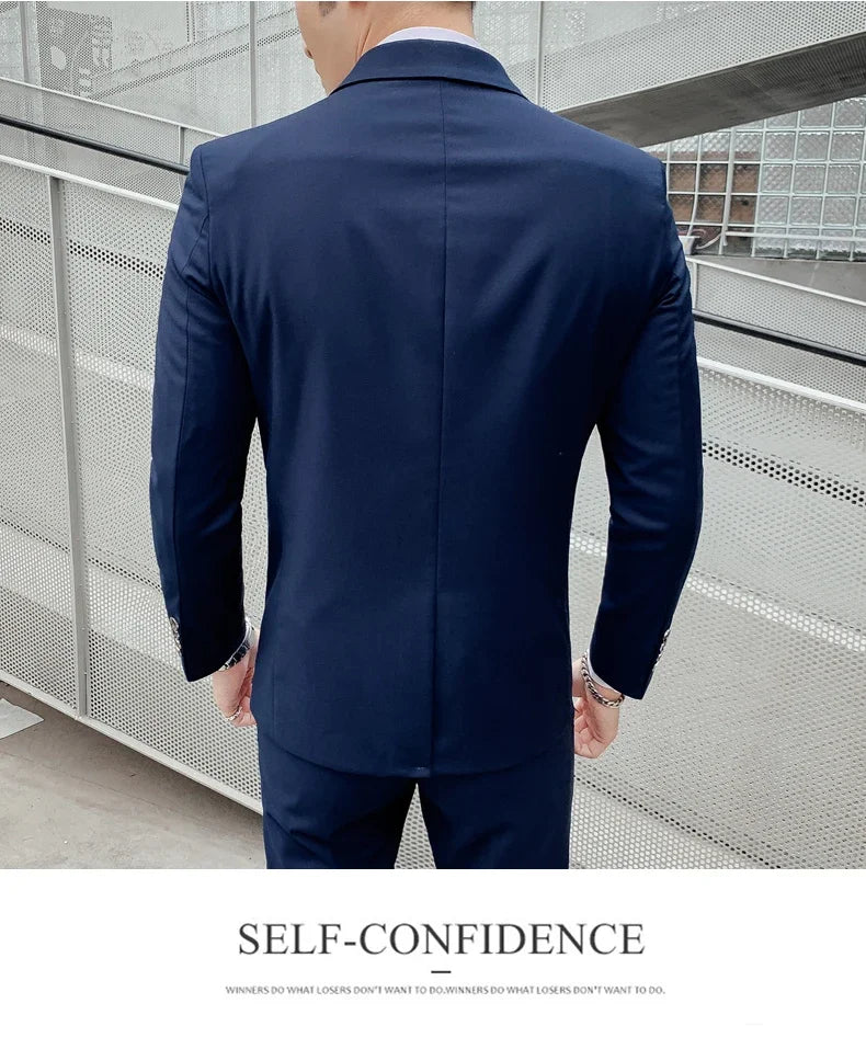 Suit Men's (Blazer+ Vest + Pants) 2025 Business Gentleman Fashionable and Fitted Casual Work Solid-color Wedding Best Man Suit