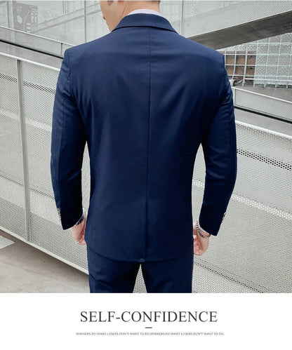 Suit Men's (Blazer+ Vest + Pants) 2025 Business Gentleman Fashionable and Fitted Casual Work Solid-color Wedding Best Man Suit