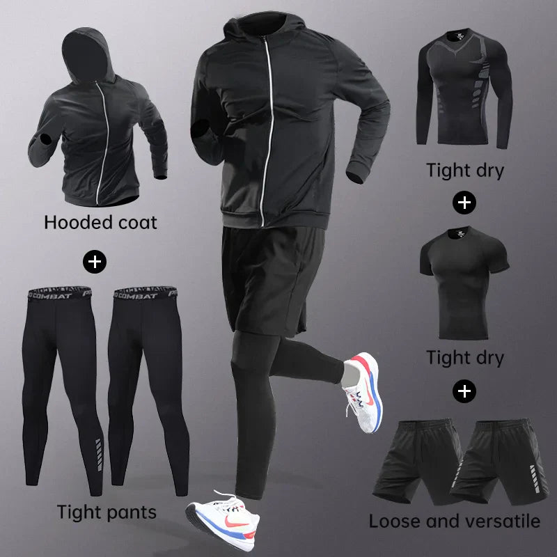 Running sportswear set men's autumn and winter fitness wear fast dry clothes professional training morning run outdoor cycling