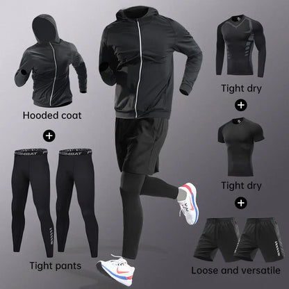 Running sportswear set men's autumn and winter fitness wear fast dry clothes professional training morning run outdoor cycling