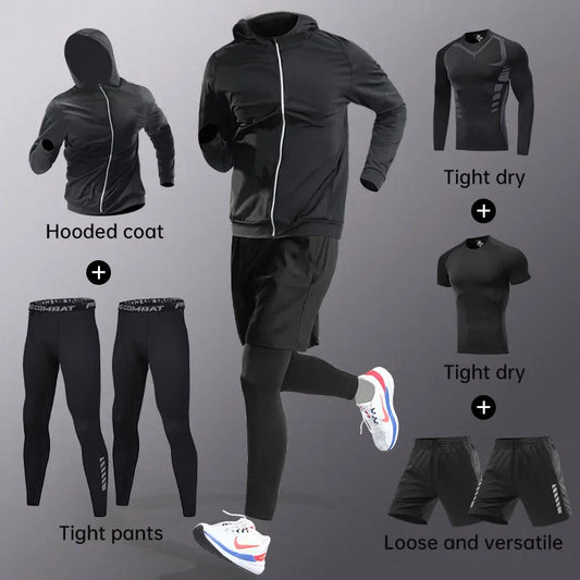 Running sportswear set men's autumn and winter fitness wear fast dry clothes professional training morning run outdoor cycling