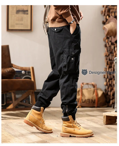 Brand Clothing 2026 Spring Summer Men's Baggy Cargo Pants Multi-Pocket Work Joggers Casual Cotton Tapered Trousers Long Pants