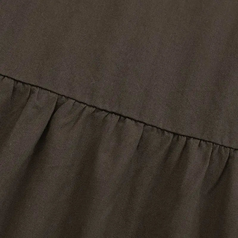 2025 Spring Summer Solid Skirts Vintage Women's Ruffle Sundress Casual Elastic Waist Long Vestidos Female Robe Femme Oversized