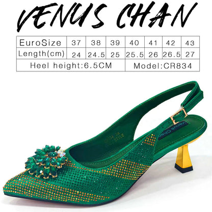 Italian Design Rhinestone Luxury Wine Colour Pointed Toe Shoe & Bag Set Women's High Heels for Parties