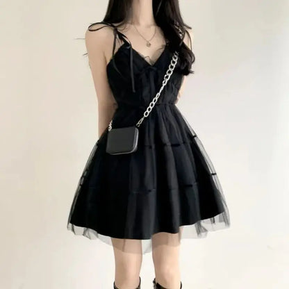 Y2k Black Mesh Women's Ball Gown Dresses 2025 New Sleeveless Strapless V-neck Party Sexy Mini Dress for Womens