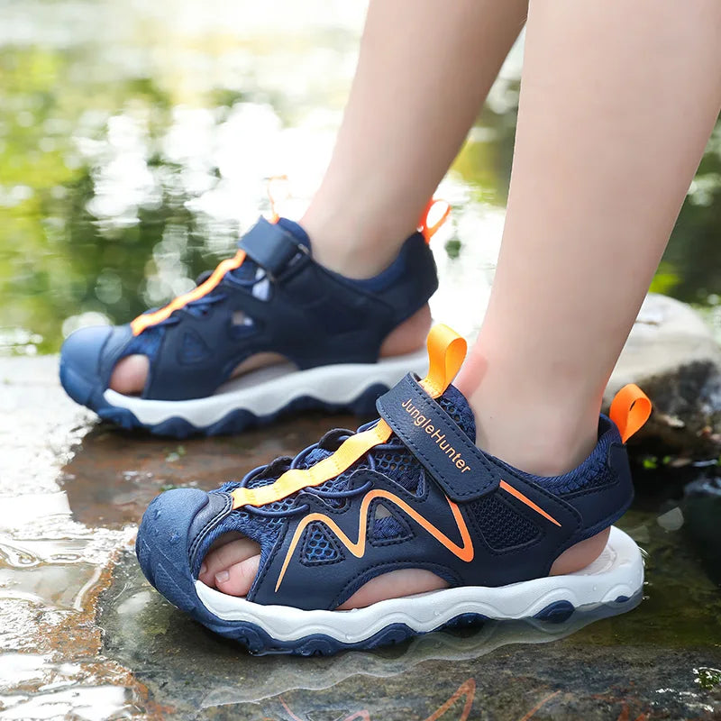 Kids Closed Toe Sport Sandals Adjustable Strap Mesh Non Slip Summer Shoes for Boys Children Outdoor Beach Casual Sandals Sneaker