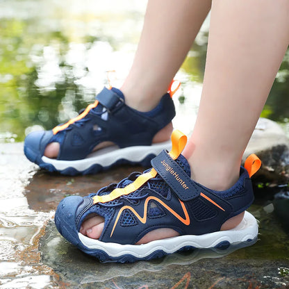 Kids Closed Toe Sport Sandals Adjustable Strap Mesh Non Slip Summer Shoes for Boys Children Outdoor Beach Casual Sandals Sneaker