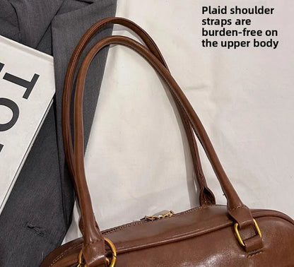 Women's Coffee Brown Multi-Pocket Handbag Shoulder Bag, Stylish Versatile Letter Crossbody Purse for Travel Work Shopping Dates