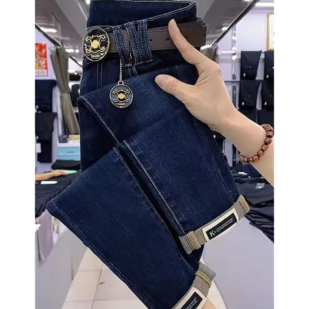 Spring Autumn Vintage Women Jeans New Pencil Denim Pants High Waist Slimming Design Sense With Elastic Small Feet Pants Women's