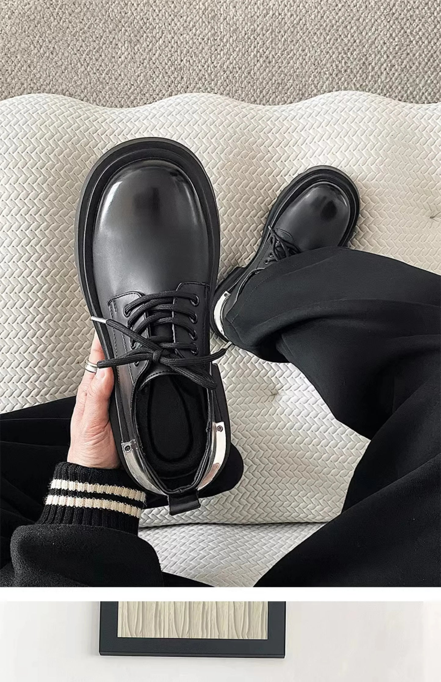 Original niche polished formal leather shoes new high-end feel thick sole with 7CM height increase big head casual shoes