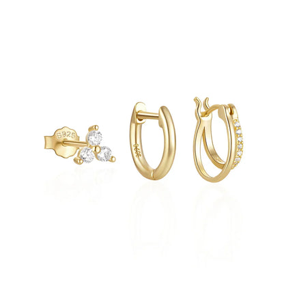 CANNER Set Double Layer Smooth Classic Hoop Earrings For Women 925 Sterling Silver Ins Flower Color Zircon Earrings Fine Jewelry