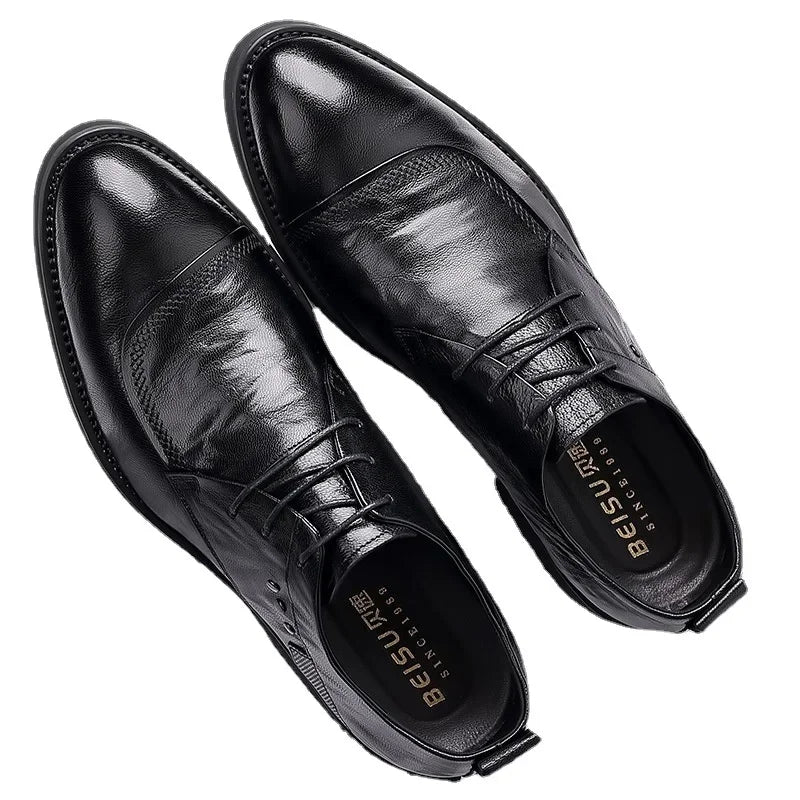Sapatos Masculinos de Couro Genuíno – Preto/Marrom, Social de Amarrar, EU 40–48