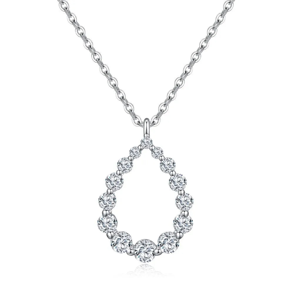 Hollow Waterdrop Full Moissanite Diamond Pendant Necklace For Women S925 Silver Plated 18k Gold Teardrop Neckchain Fine Jewelry