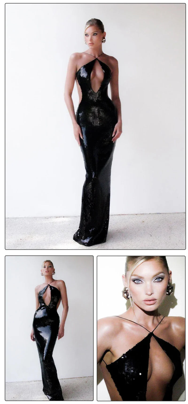 Women'S Gold Sequins Luxury Party Gown Sexy Backless  Long Dress For Wedding Banquet Party Female Clothing