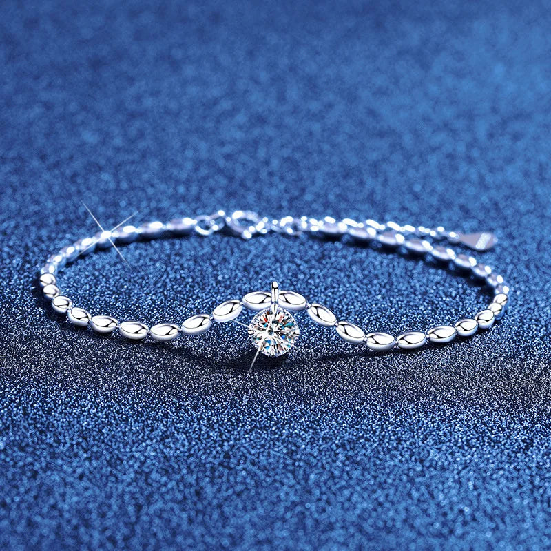 Lucky Clover GRA Certified 0.4cttw Moissanite Diamond Link Bracelet for Women 925 Silver Hand Chain Adjustable Bracelets