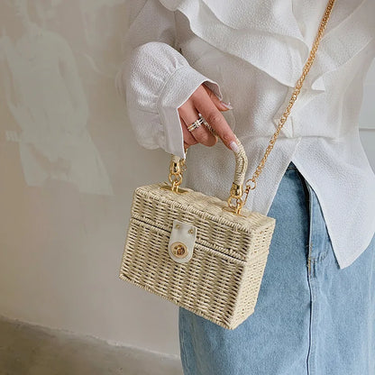 Summer Box Small Purse and Handbags For Women Rattan Straw Woven Crossbody Shoulder Bags Female Fashion Chain Travel Beach Bags