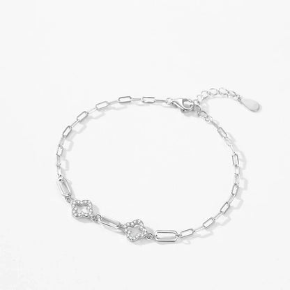 Real 925 Sterling Silver Charm Lucky Grass Cubic Zirconia Adjustable Bracelet For Women Classic Wedding Statement Jewelry