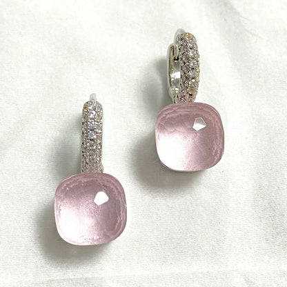 Classic Candy Color Earrings Inlay Transparent Zircon 27Colors Crystal Earrings Platinum Plated Fashion Jewelry For Women