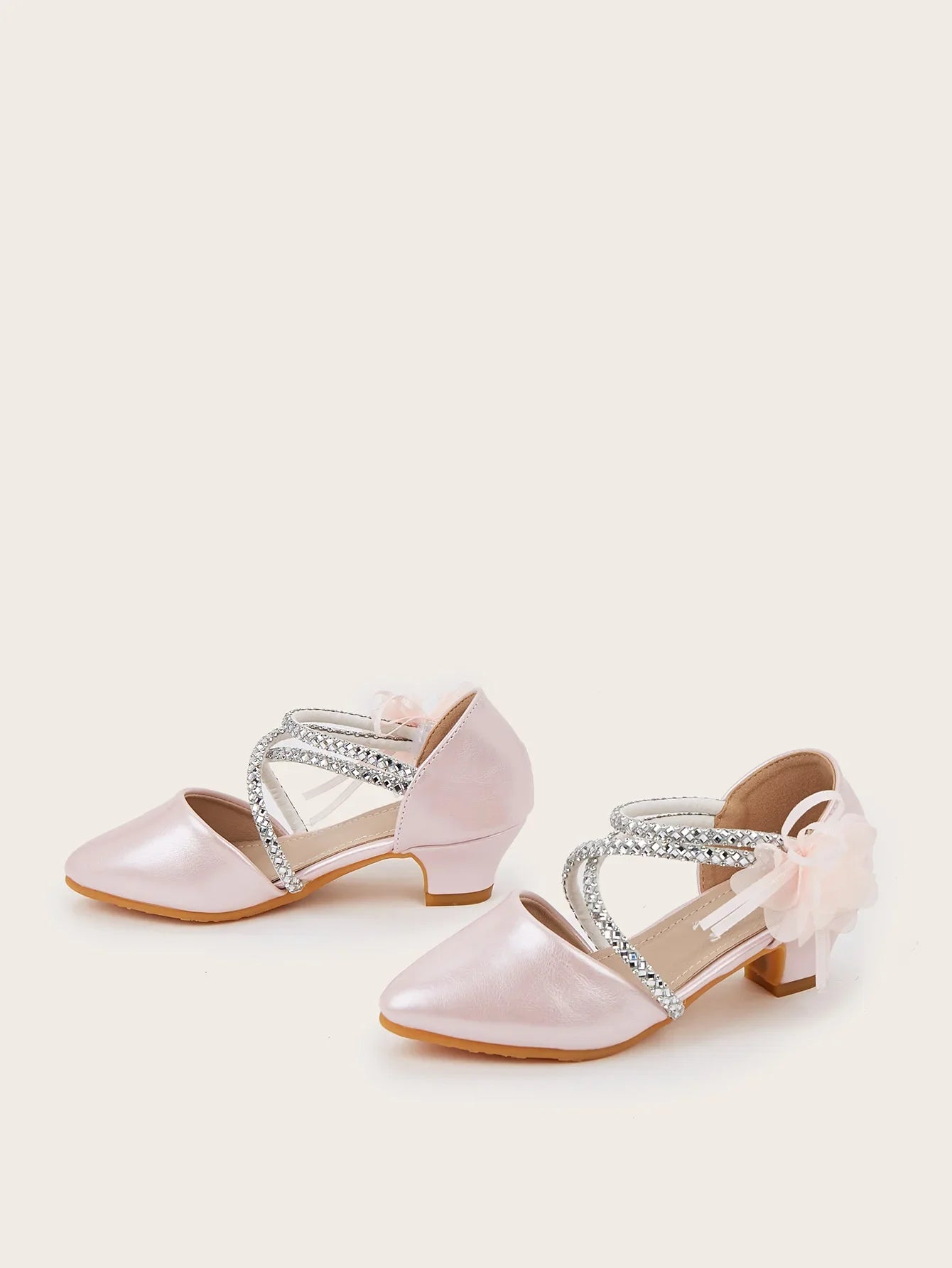 2025 Summer New Fashion Flower Girls' Princess Shoes Crystal Performance Children's Sandals Pointed Toe Children's High Heels