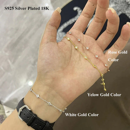 Full 0.1CT 3mm D Color Moissanite Diamond Link Bracelet for Woman 925 Silver Plated 18k Adjustable 15-20cm Chain Bracelets