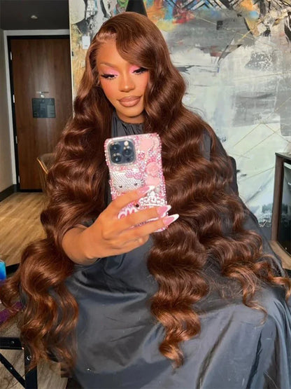 Body Wave Chocolate Brown Lace Front Wigs Human Hair Pre Plucked Brazilian Brown Virgin Hair Glueless HD Frontal Wig For Women