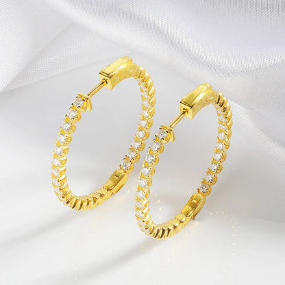 2mm D Vvs1 Full Moissanite Hoop Earrings for Women 925 Sterling Silver Plated 18k Gold Simulated Diamond Ear Jewelry