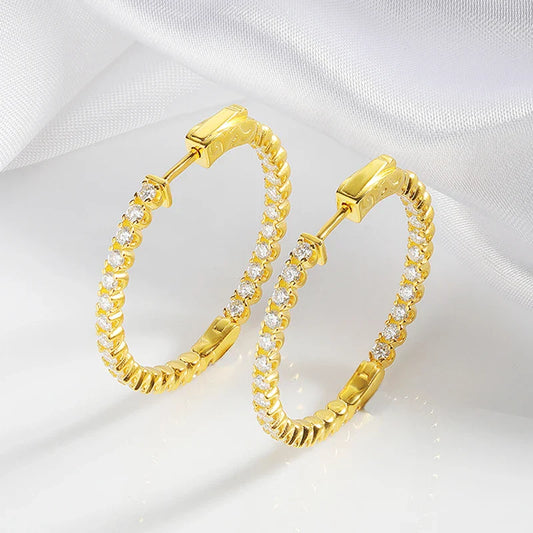 2mm D Vvs1 Full Moissanite Hoop Earrings for Women 925 Sterling Silver Plated 18k Gold Simulated Diamond Ear Jewelry