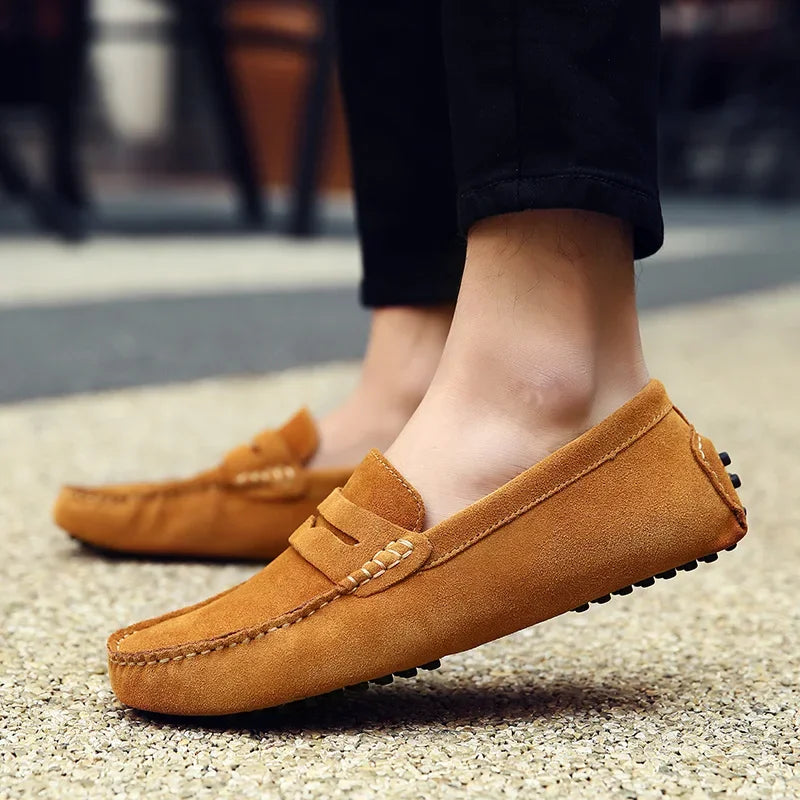 High Quality Suede Men Casual Shoes Non-slip Mens Driving Shoes Slip on Flats Loafers Leather Shoes 10 Colors Size 38-49