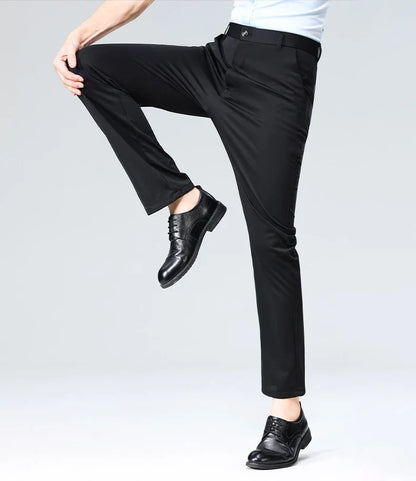 Men's Black Slim Fit Formal Pants Business Straight Leg Trousers Solid Color Office Work Dress Pants Single Piece