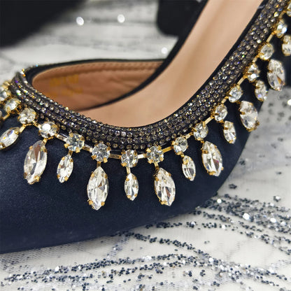 Pointed-Toe High Women Heels Shoes and Bags for Women Rhinestone Evening Party Elegant Luxury Handbag