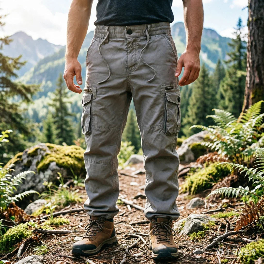 Large Pocket Loose Overalls Men's Outdoor Sports Jogging Tactical Pants Elastic Waist Pure Cotton Casual Work Pants Cargo Pants
