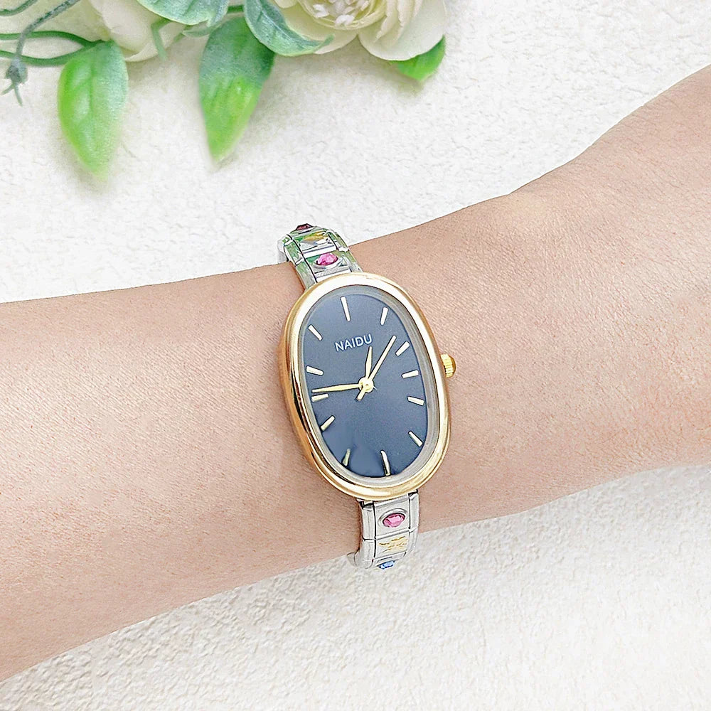 Fashion New Niche Watch Female Style Female Student Ellipse Quartz Watch Stainless Steel Strap Width 9mm Everyday Gifts