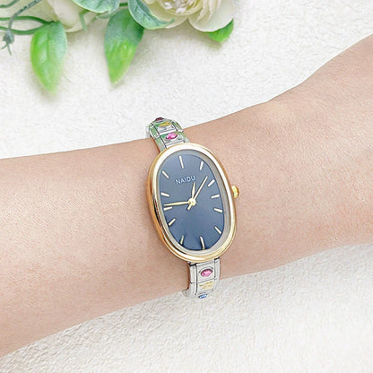 Fashion New Niche Watch Female Style Female Student Ellipse Quartz Watch Stainless Steel Strap Width 9mm Everyday Gifts