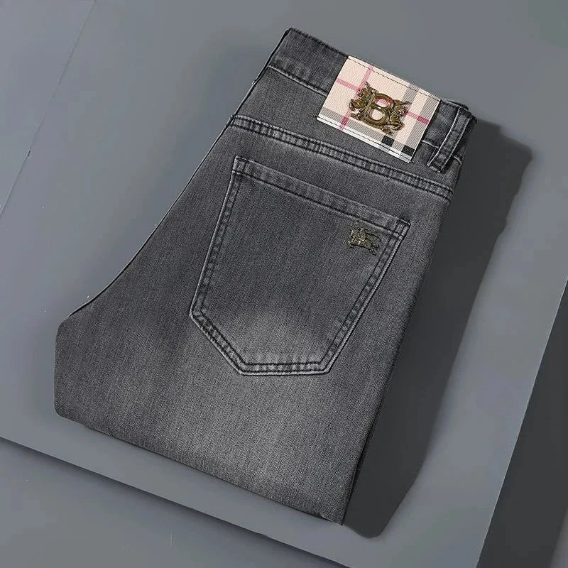 Men's Jeans Affordable Fashionable Elastic Slim Fit Light Straight-leg High-end Denim Long Pants Men's Trousers Denim Long Pants