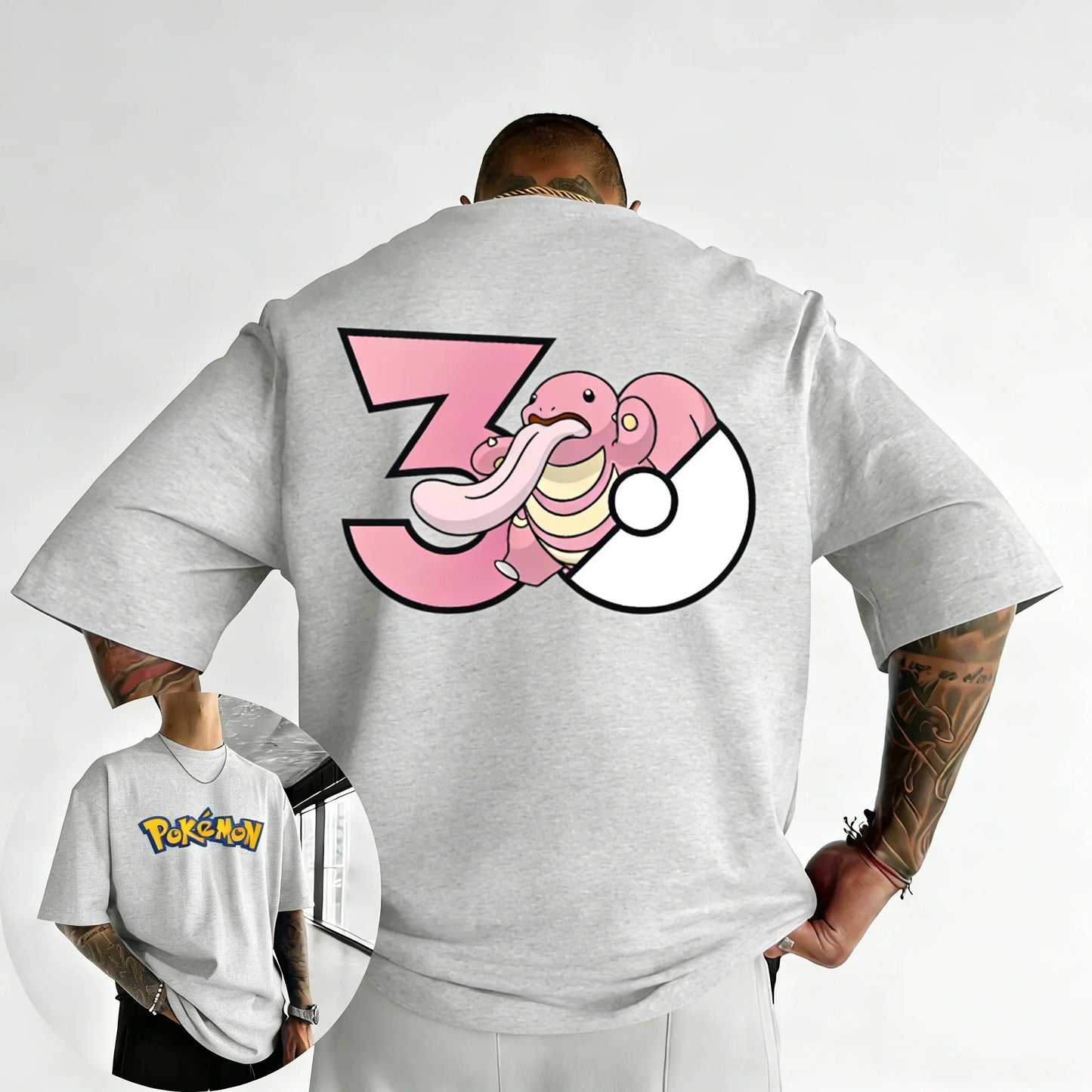 30th Anniversary Lickitung Printed T-shirt Summer Men's and Women's Trendy Large Loose Casual Y2K Short Sleeve Top