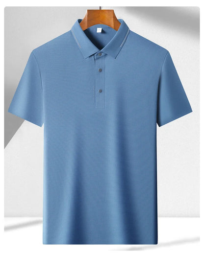 Men's Seamless Knit Polo Shirt - Summer Short Sleeve, Stretch Polyamide Spandex Blend Business Casual T-shirt