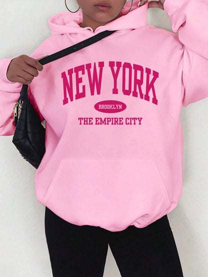 New York City Brooklyn Creative Letter Printed Female Hoodies Multicolor Loose Hoody Y2K Street Sportswear Fleece Hoodie Unisex