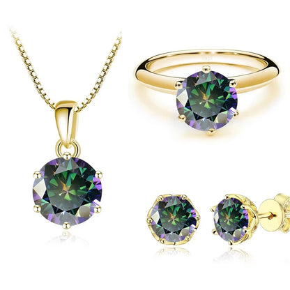 1Carat Moissanite Jewelry Set For Women Sterling S925 Silver Gold Plated Necklace Earrings Ring GRA Certified Wedding