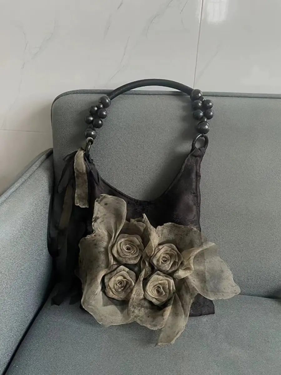 Rose Decor Shoulder Bags Fashion Commuter Tote Bags Classic Pleated Handbags High Quality Women Underarm Bags