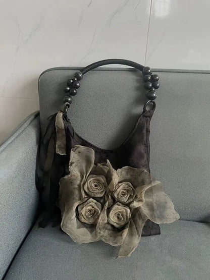 Rose Decor Shoulder Bags Fashion Commuter Tote Bags Classic Pleated Handbags High Quality Women Underarm Bags